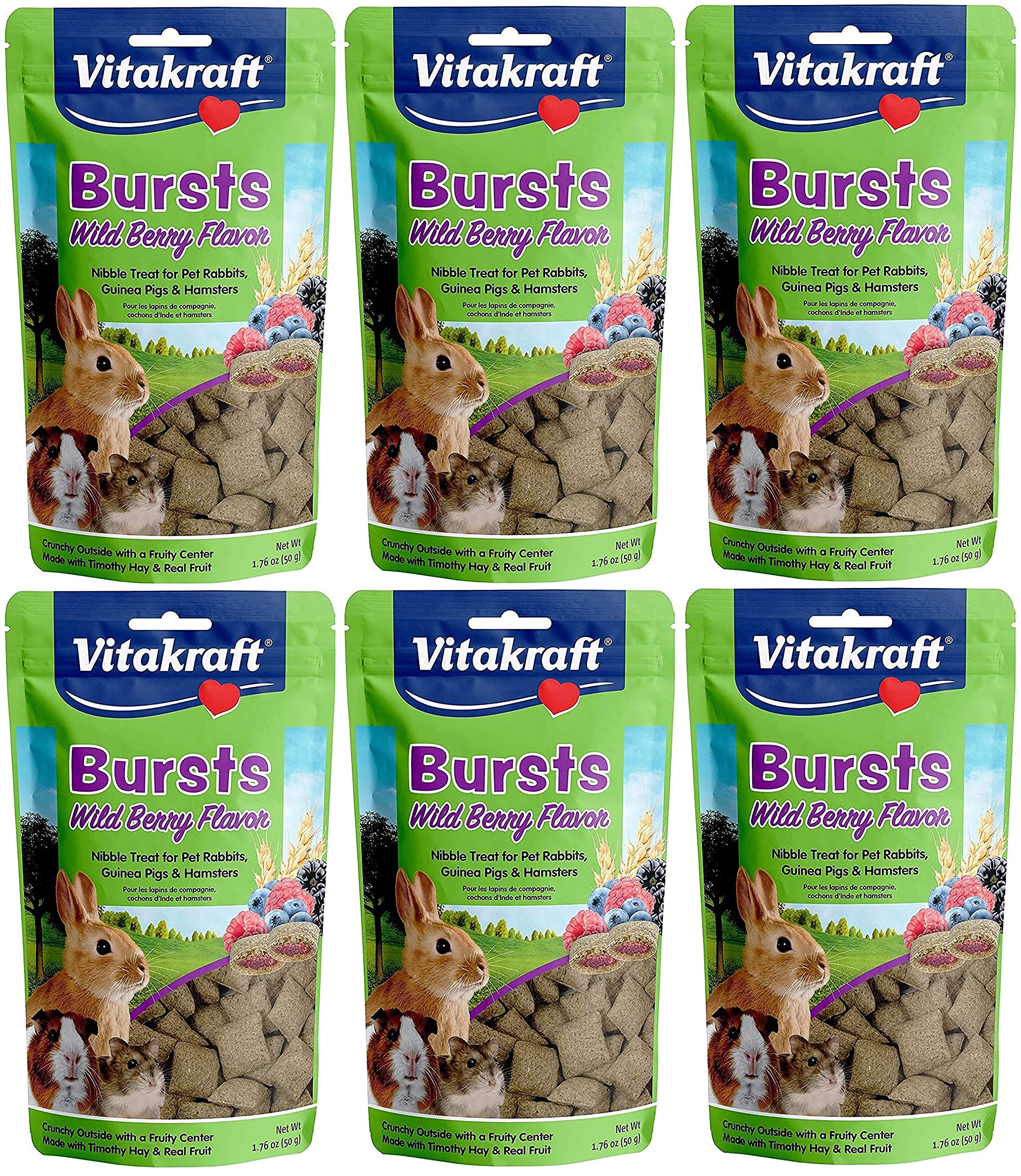 Vitakraft Bursts Wild Berry 6-pack pack shot showing berry-filled crunchy treats for small pets enrichment