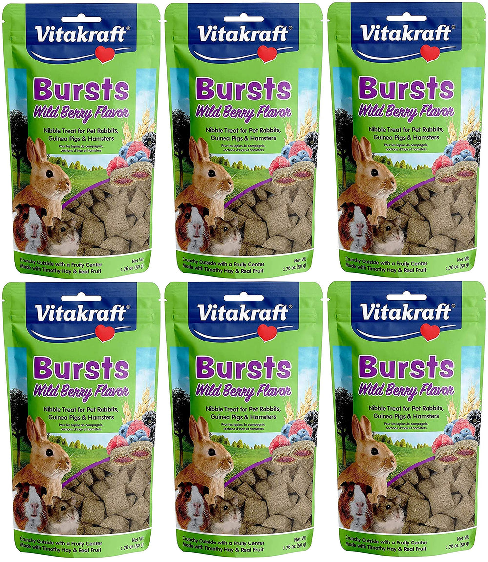 Vitakraft Bursts Wild Berry 6-pack pack shot showing berry-filled crunchy treats for small pets enrichment