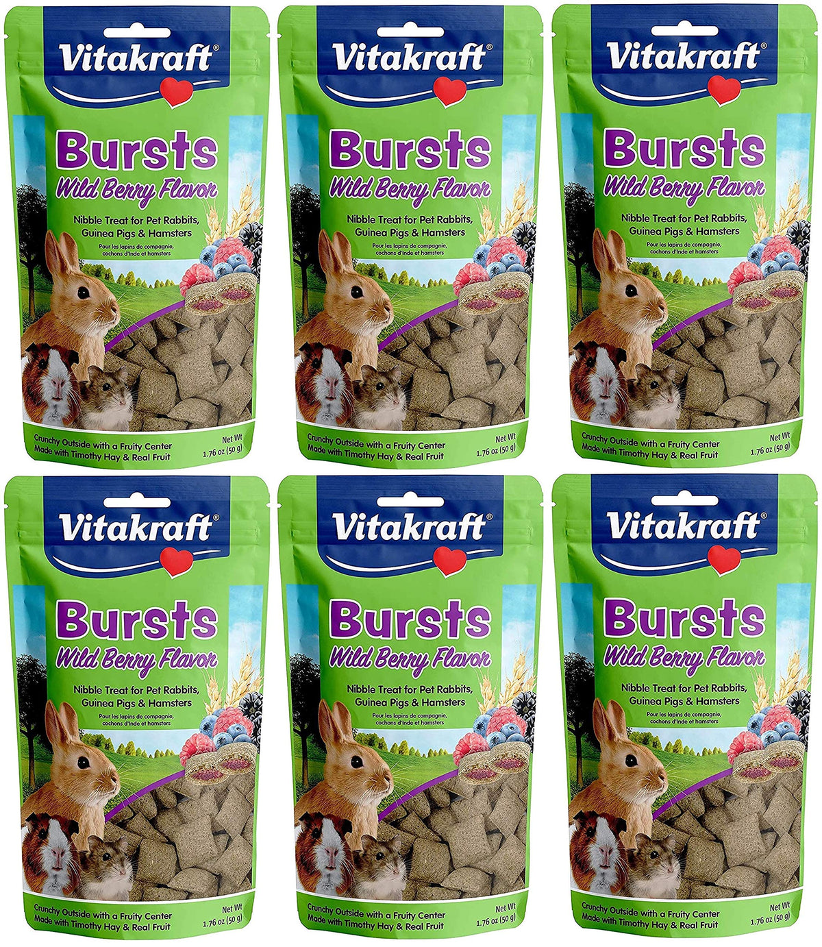 Vitakraft Bursts Wild Berry 6-pack pack shot showing berry-filled crunchy treats for small pets enrichment