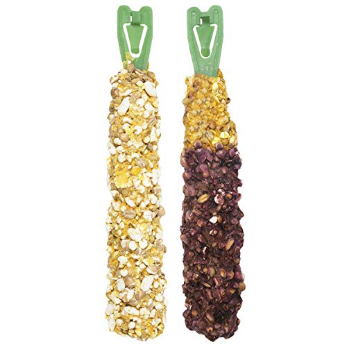 Vitakraft Crunch Sticks variety pack cage-clip view—easy cage attachment for chewing.