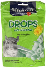 Vitakraft Dandelion Drops chinchilla pack front for convenient feeding.