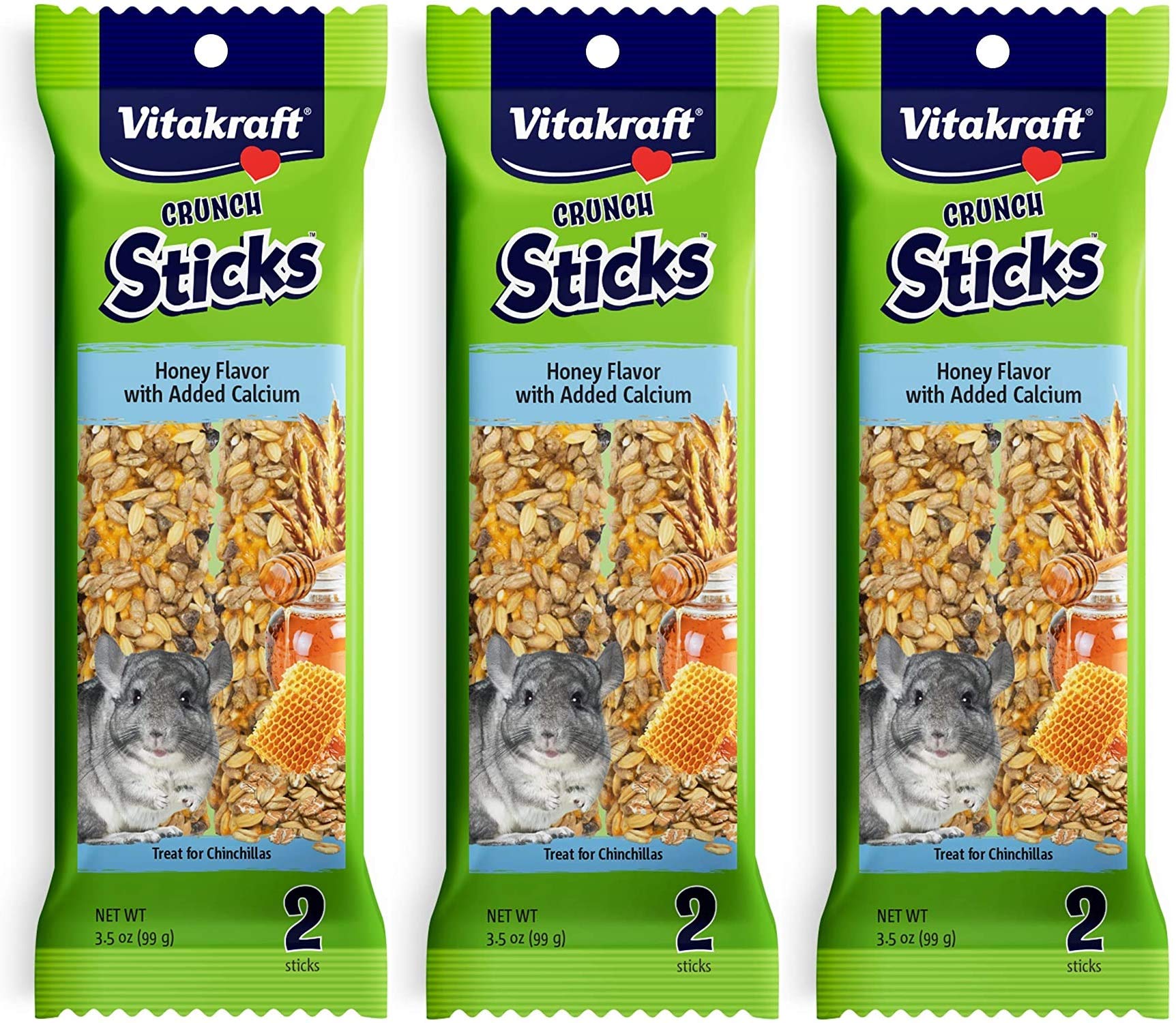 Vitakraft honey-flavor calcium crunch sticks front view for small pets, tasty enrichment