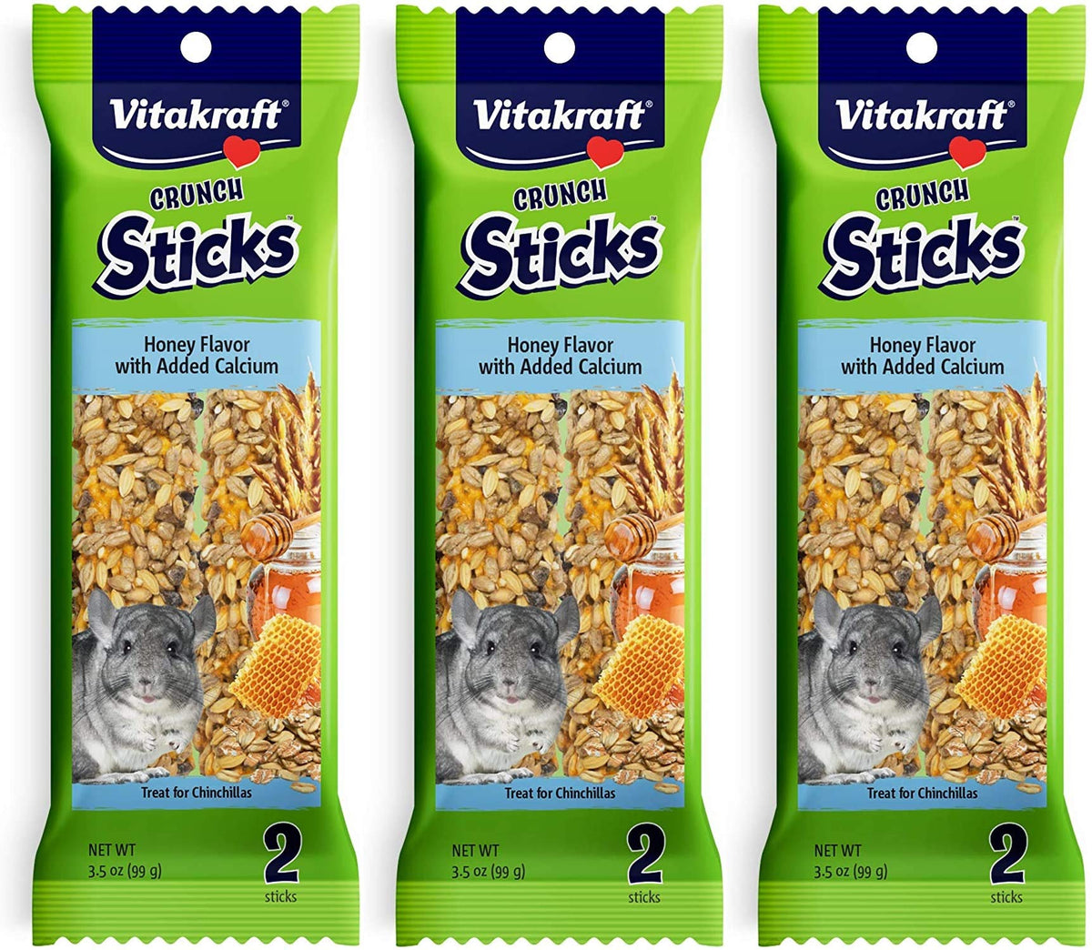 Vitakraft honey-flavor calcium crunch sticks front view for small pets, tasty enrichment