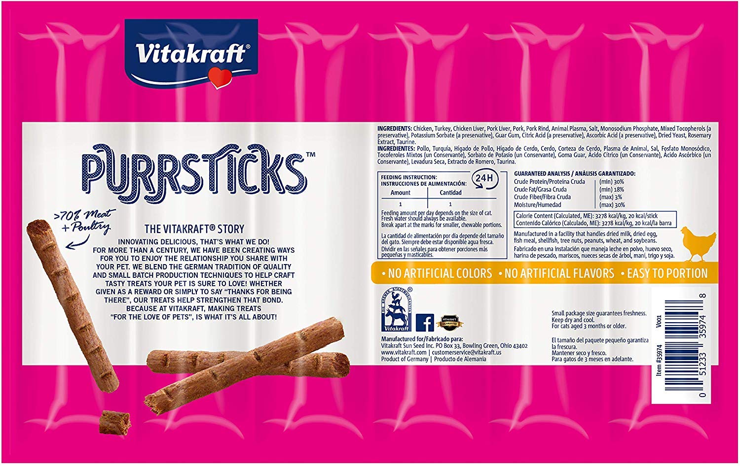 Vitakraft PurrSticks six-indents design enables easy portioning.