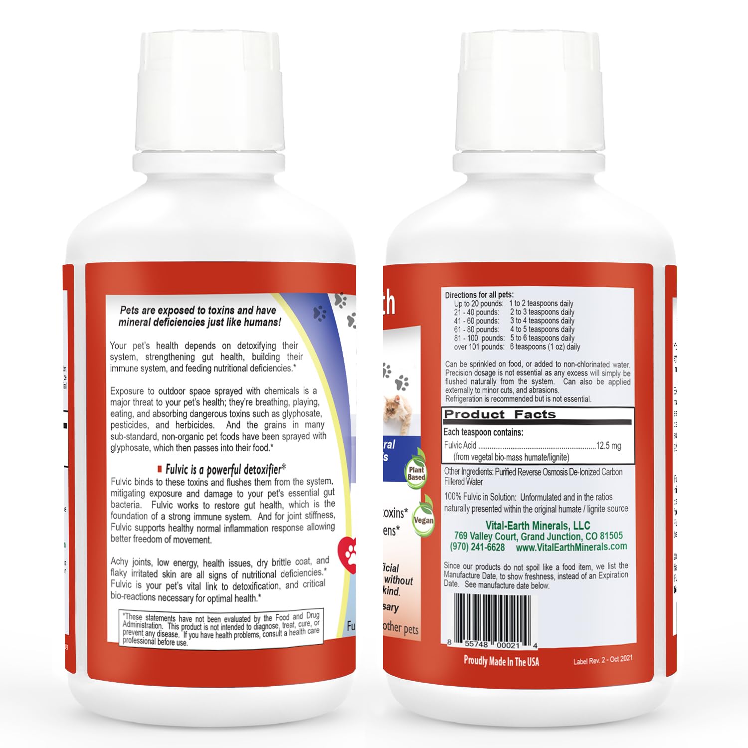 Vital Earth Minerals Pet Fulvic bottle pour for easy dose in meals or water.