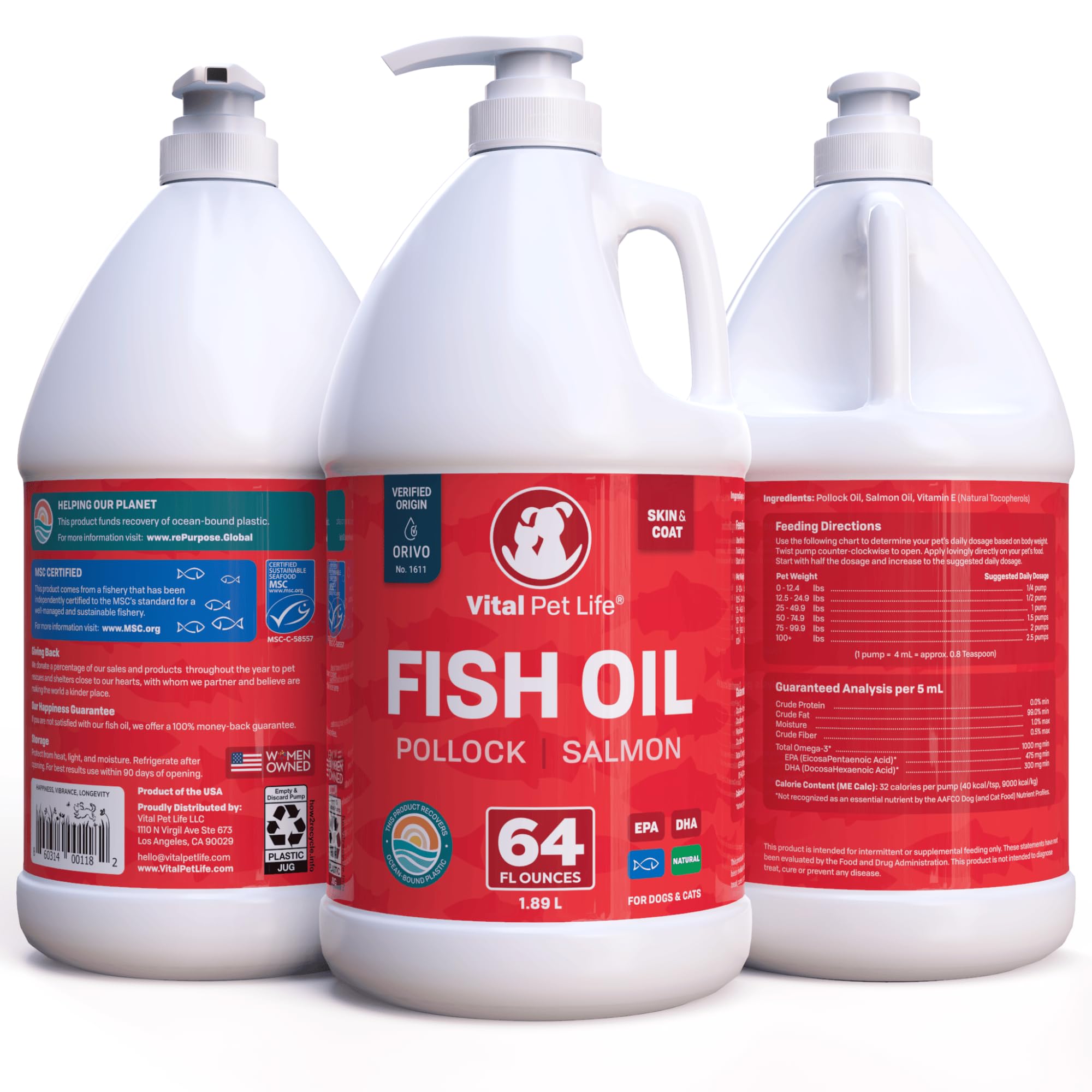 Vital Pet Life fish oil beside a playful dog signals active moments