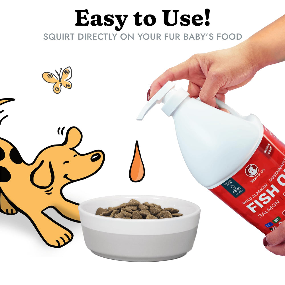 Vital Pet Life fish oil serving dish shows easy meal topping