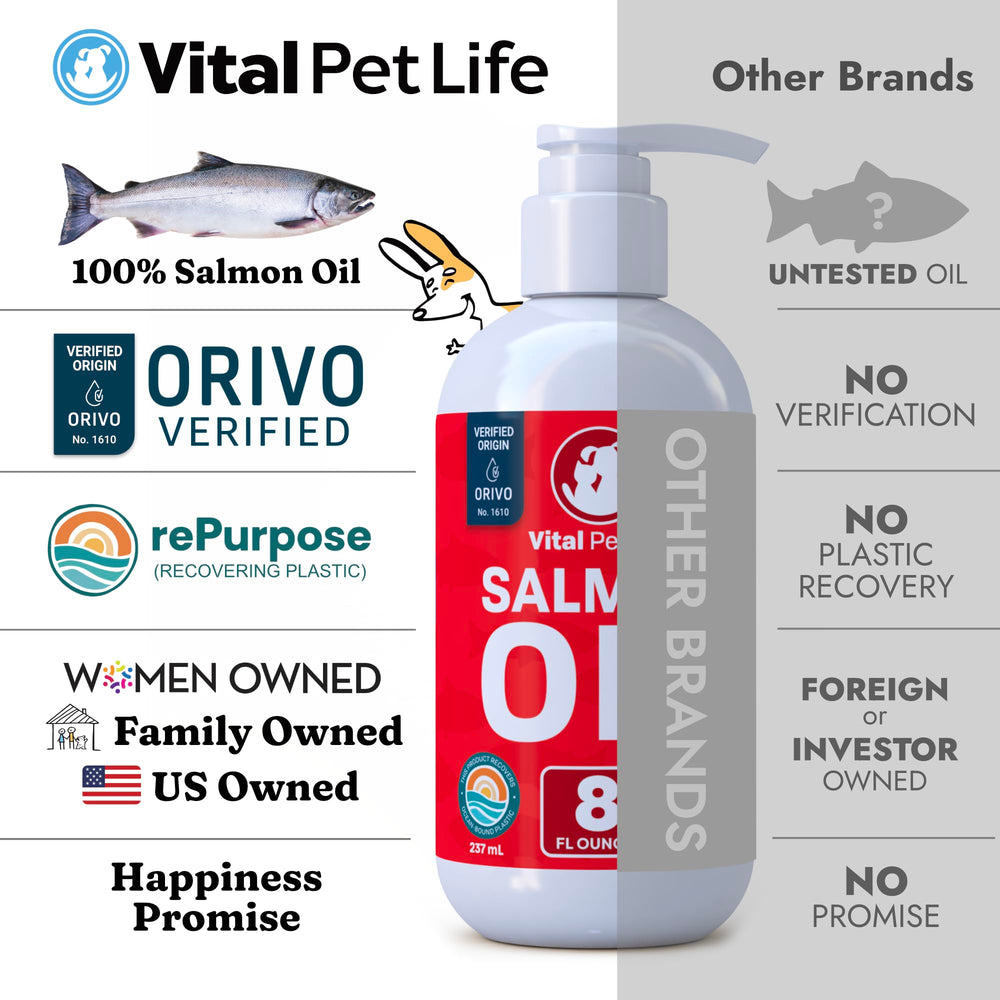 Vital Pet Life Salmon Oil helps dry skin and itching
