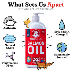 Vital Pet Life Salmon Oil label close-up shows ingredients