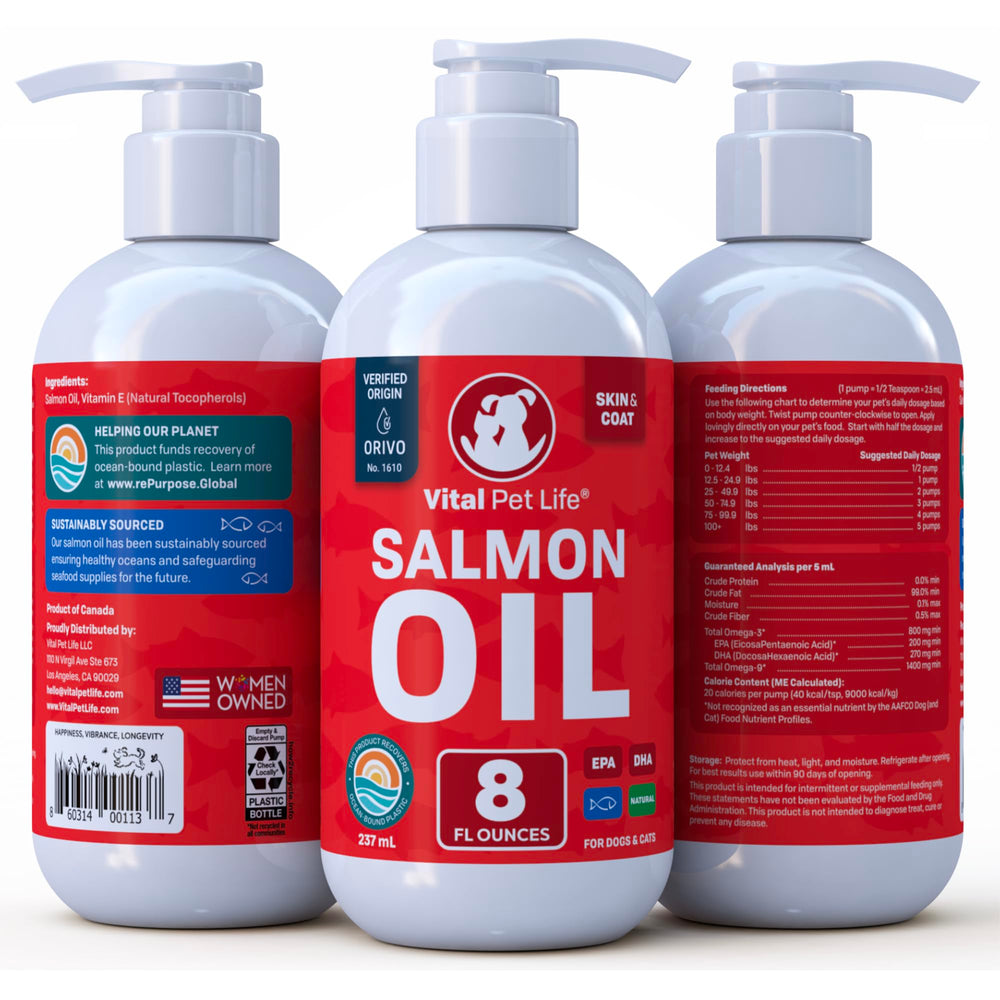 Vital Pet Life Salmon Oil sustainably sourced for responsible pet care