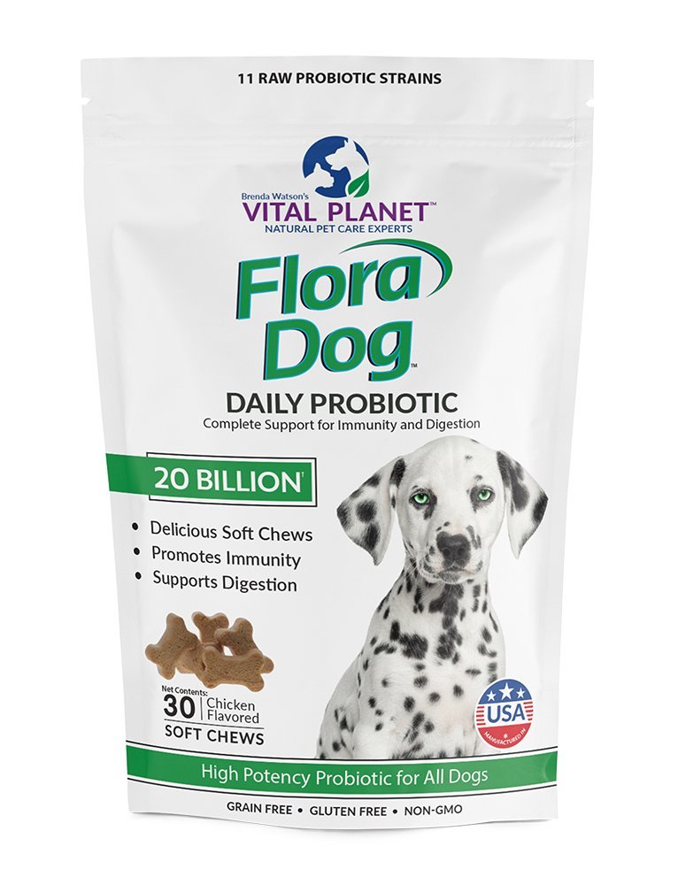 Vital Planet Flora Dog Probiotics capsules provide flexible dosing for smaller dogs.
