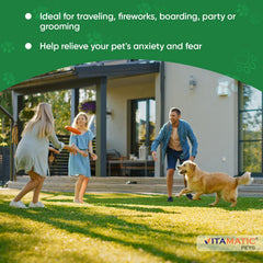 Beef-flavored Vitamatic Melatonin chews ready to give to dogs.