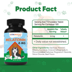 Closeup of Vitamatic Melatonin dog chews highlighting beef flavor and palatability.
