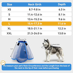 Vithael dog cone collar shows adjustable hook-and-loop fit for secure comfort.