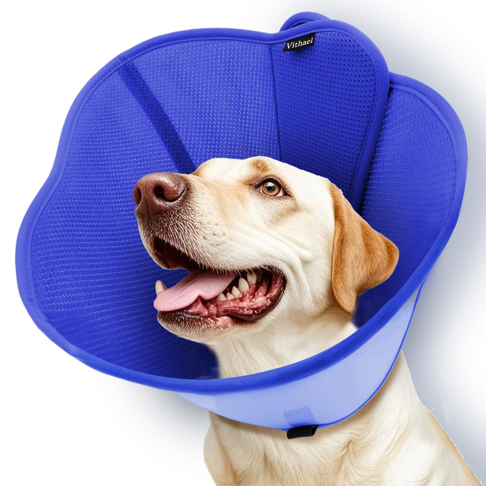 Vithael dog cone inner layer close-up shows breathable mesh for comfort.