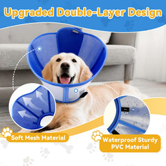 Vithael dog cone outer layer close-up highlights waterproof PVC durability.