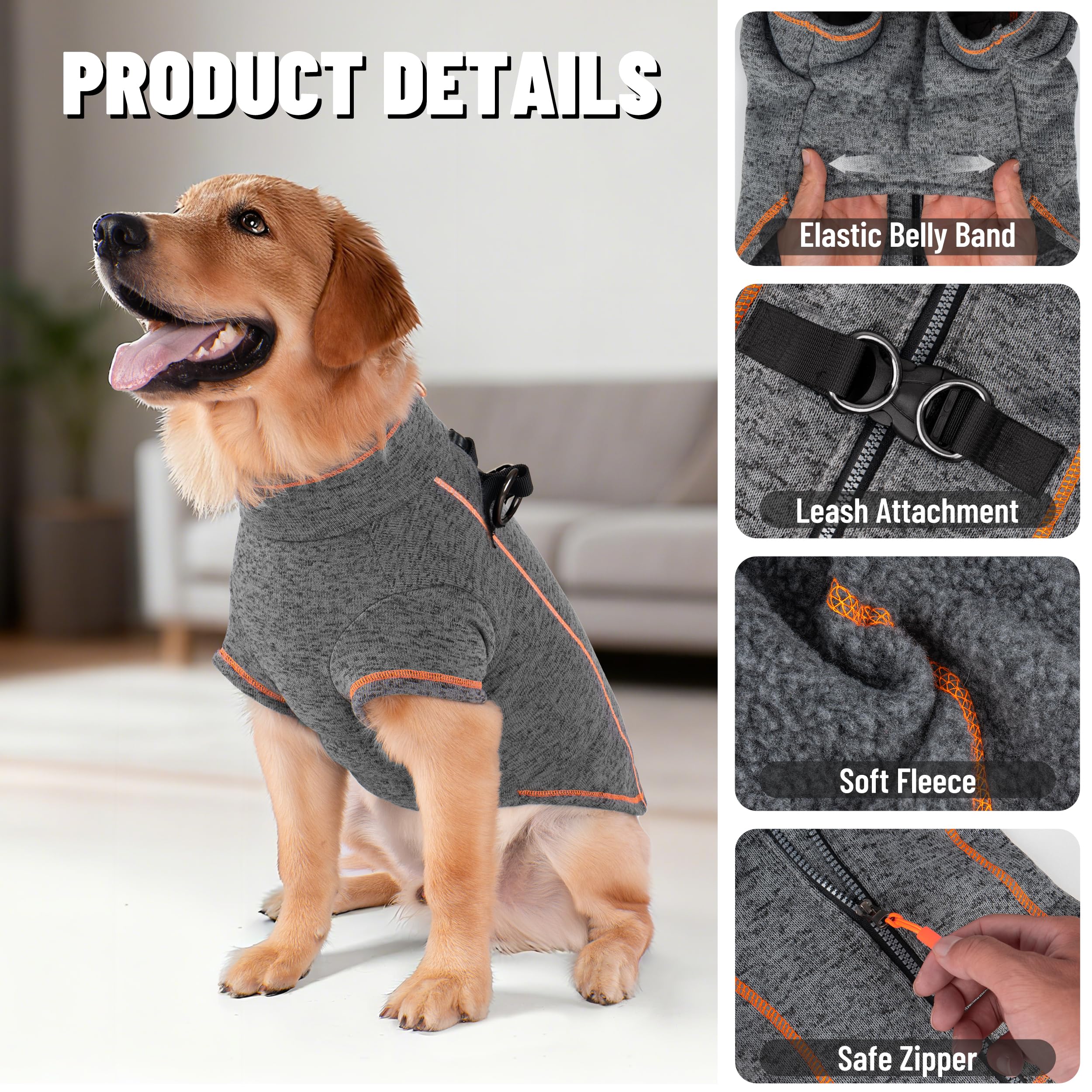 Vitiswap dog jacket XXXL grey back zipper for easy on/off.