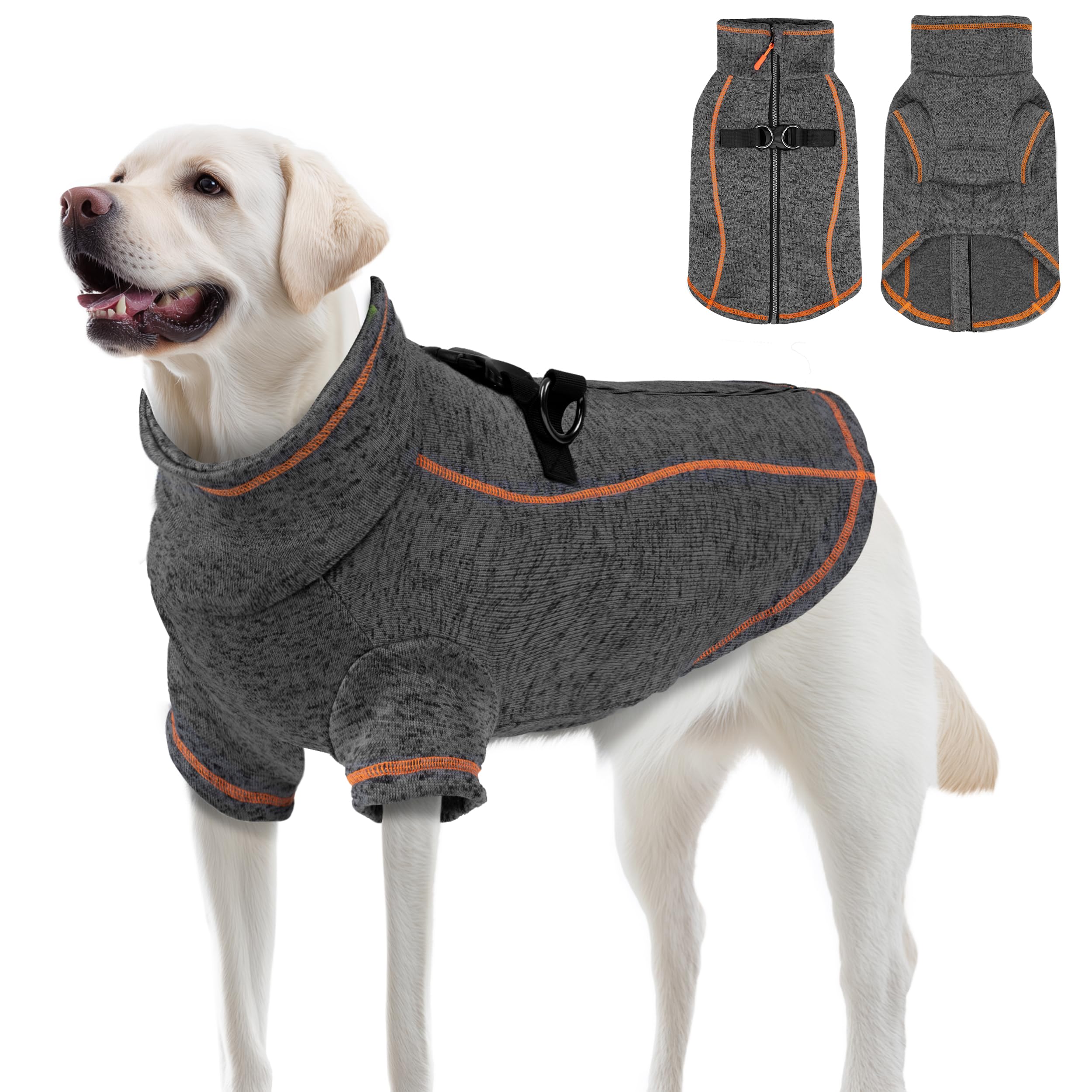 Vitiswap dog jacket XXXL grey front view; warm fleece for large dogs.