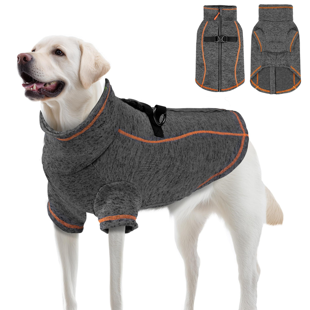 Vitiswap dog jacket XXXL grey front view; warm fleece for large dogs.