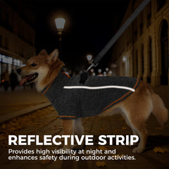 Vitiswap reflective strips on jacket for night visibility during walks.