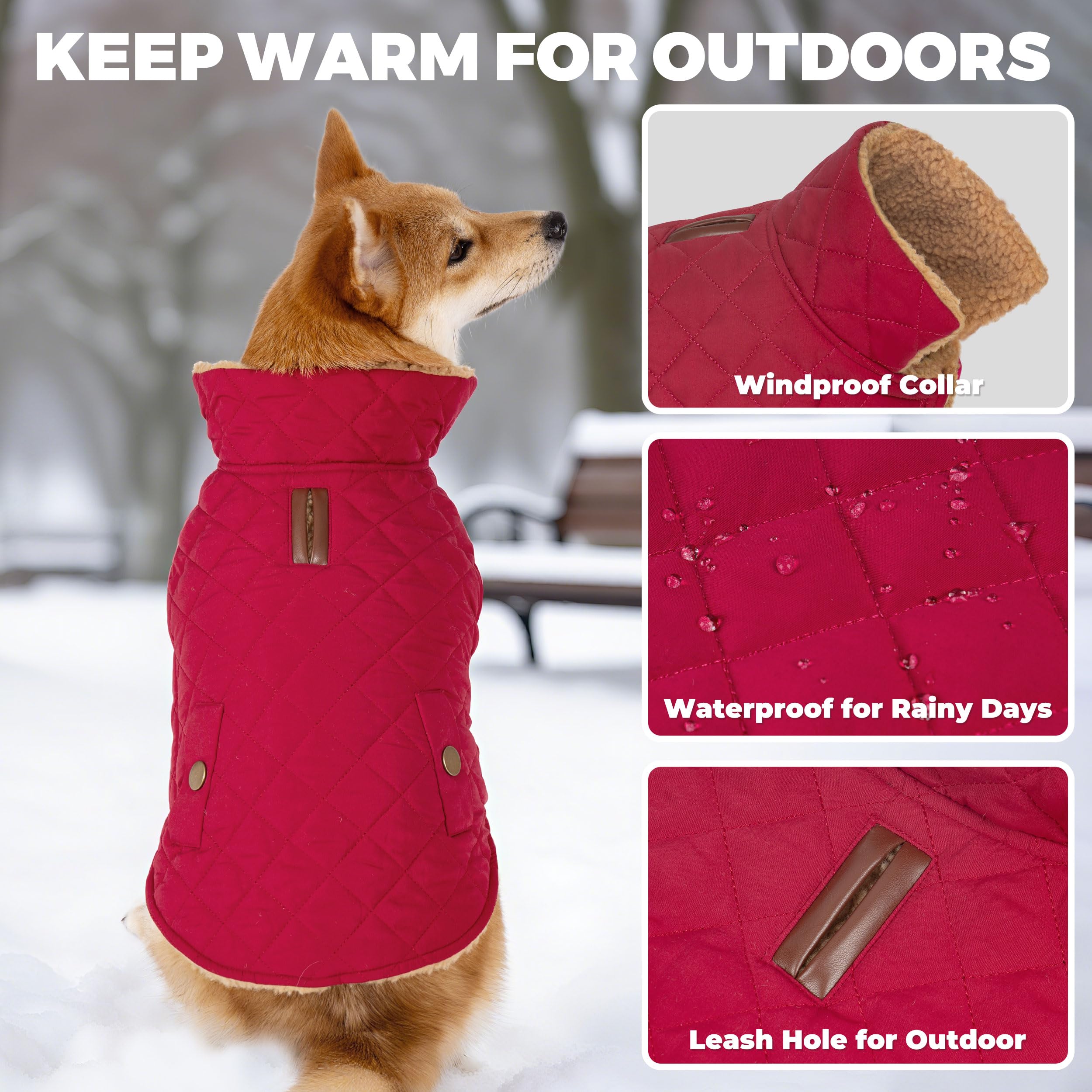 Vitiswap dog winter coat fleece lining delivers warm comfort on chilly days.