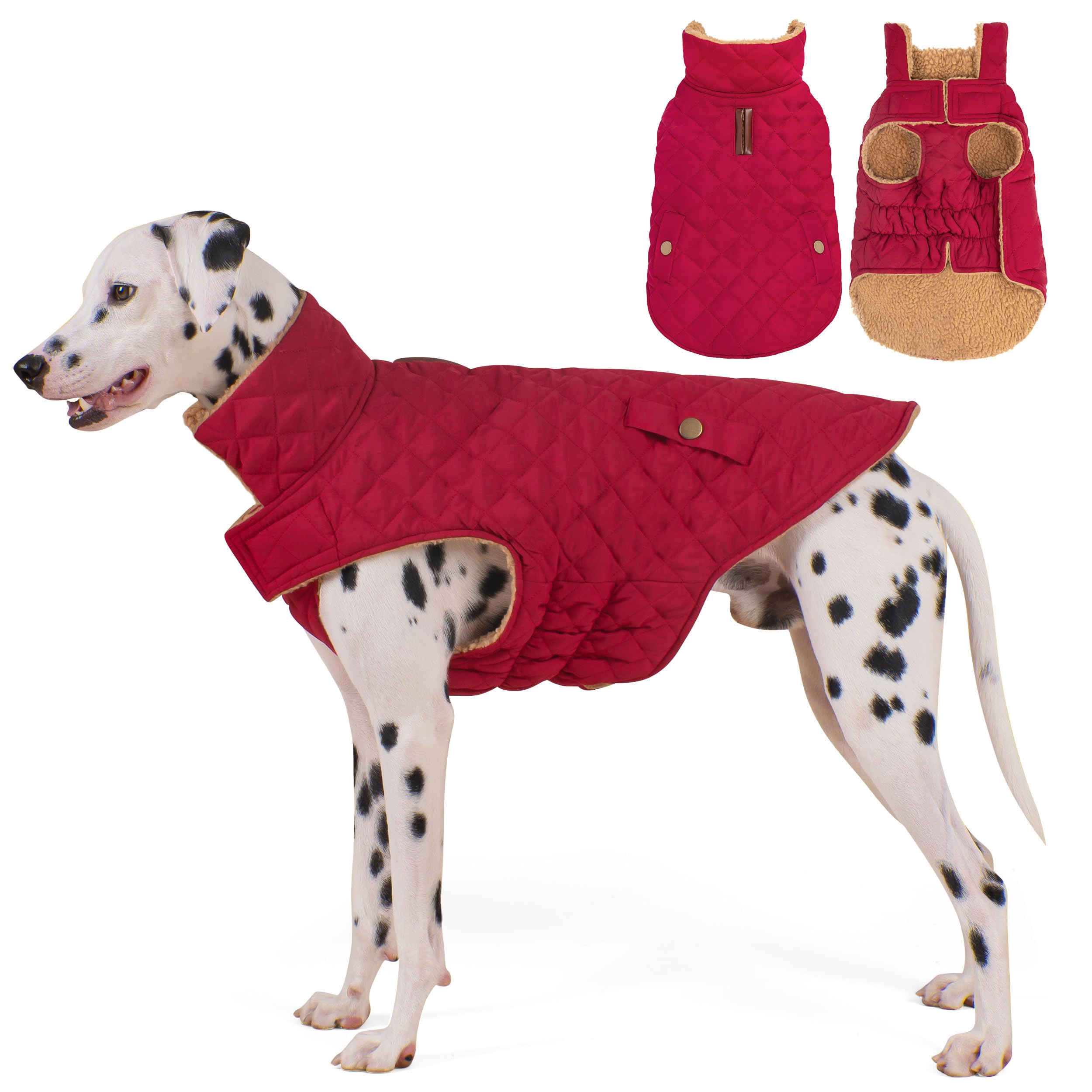 Vitiswap dog winter coat waterproof quilted exterior keeps dogs dry during cold walks.