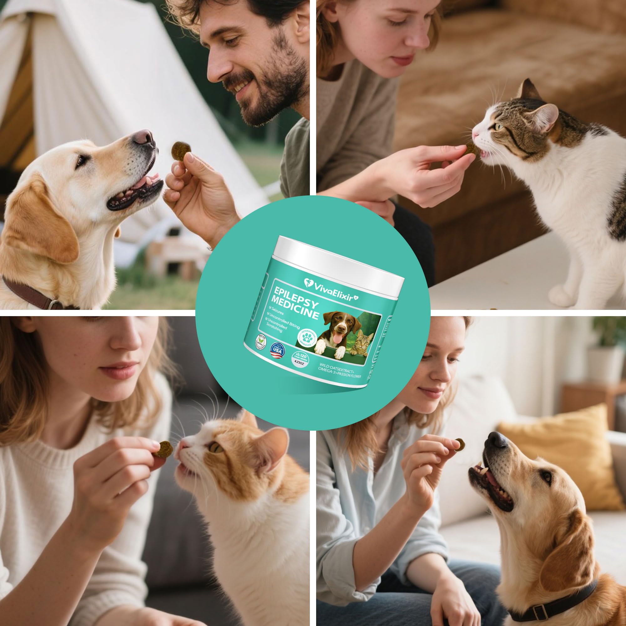 VivaElixir Calming Chews dog seizure-support concept illustration