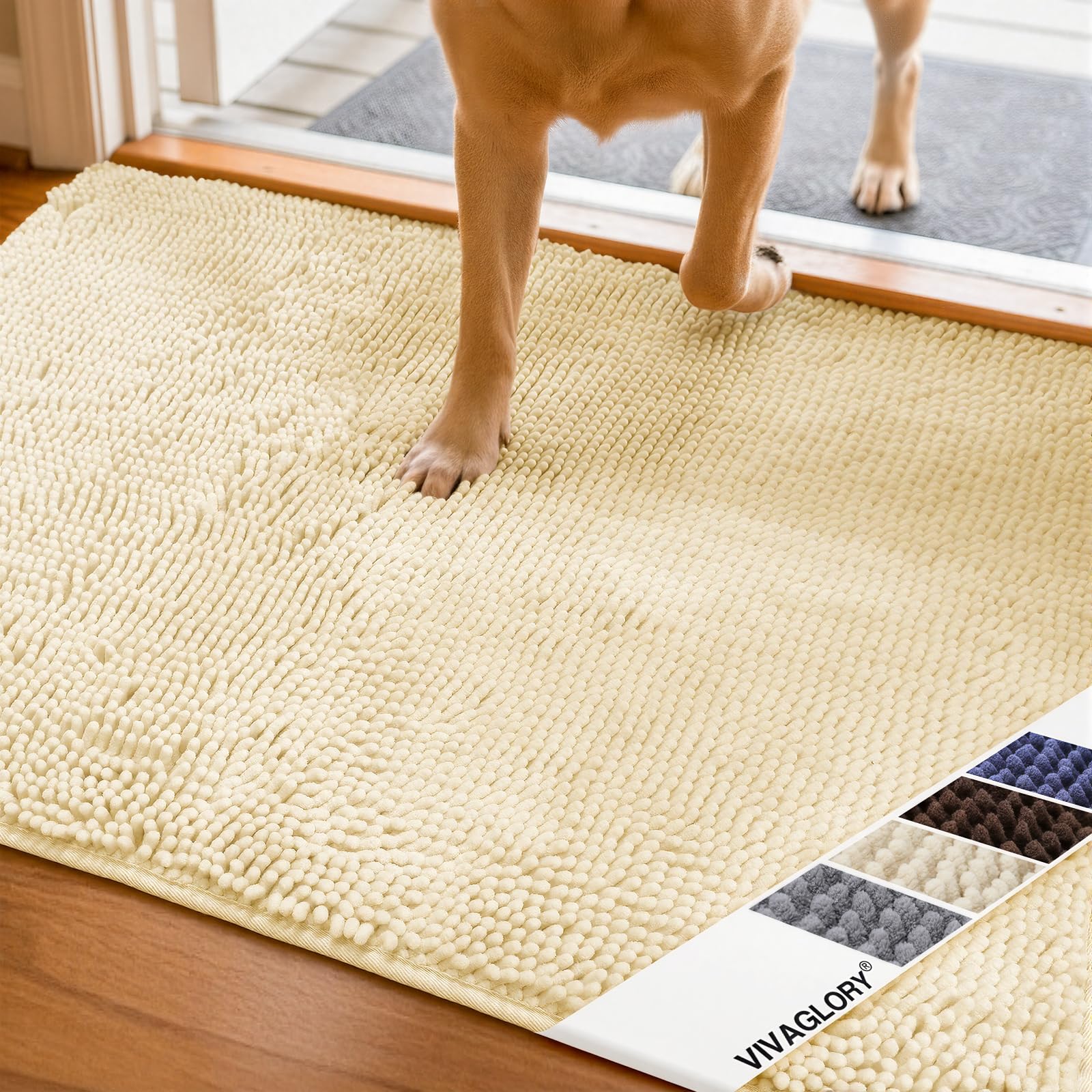 VIVAGLORY dog door mat absorbent-pile close-up captures moisture for quick paw drying
