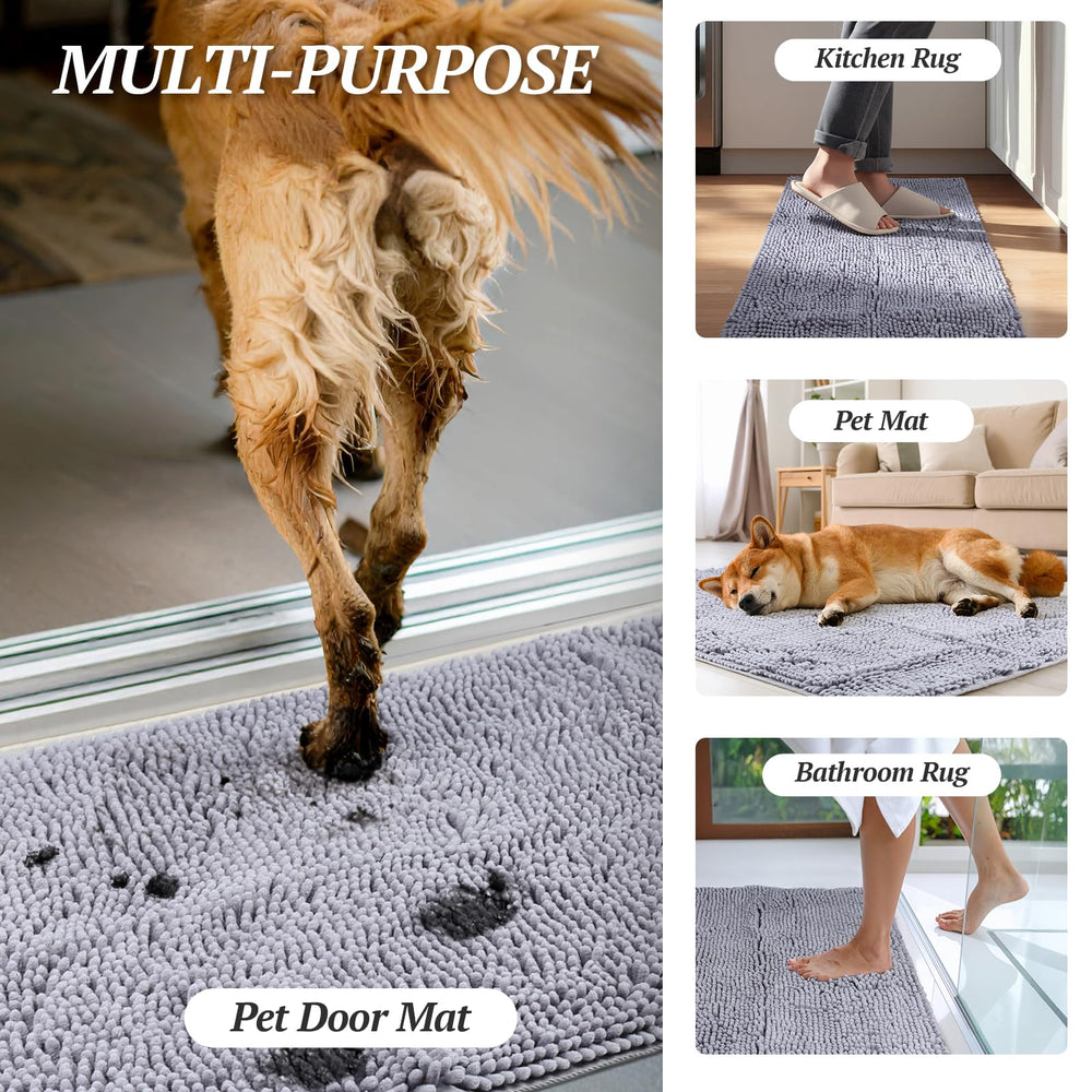 VIVAGLORY dog door mat easy-cleaning demonstrates simple shake, vacuum, or wash