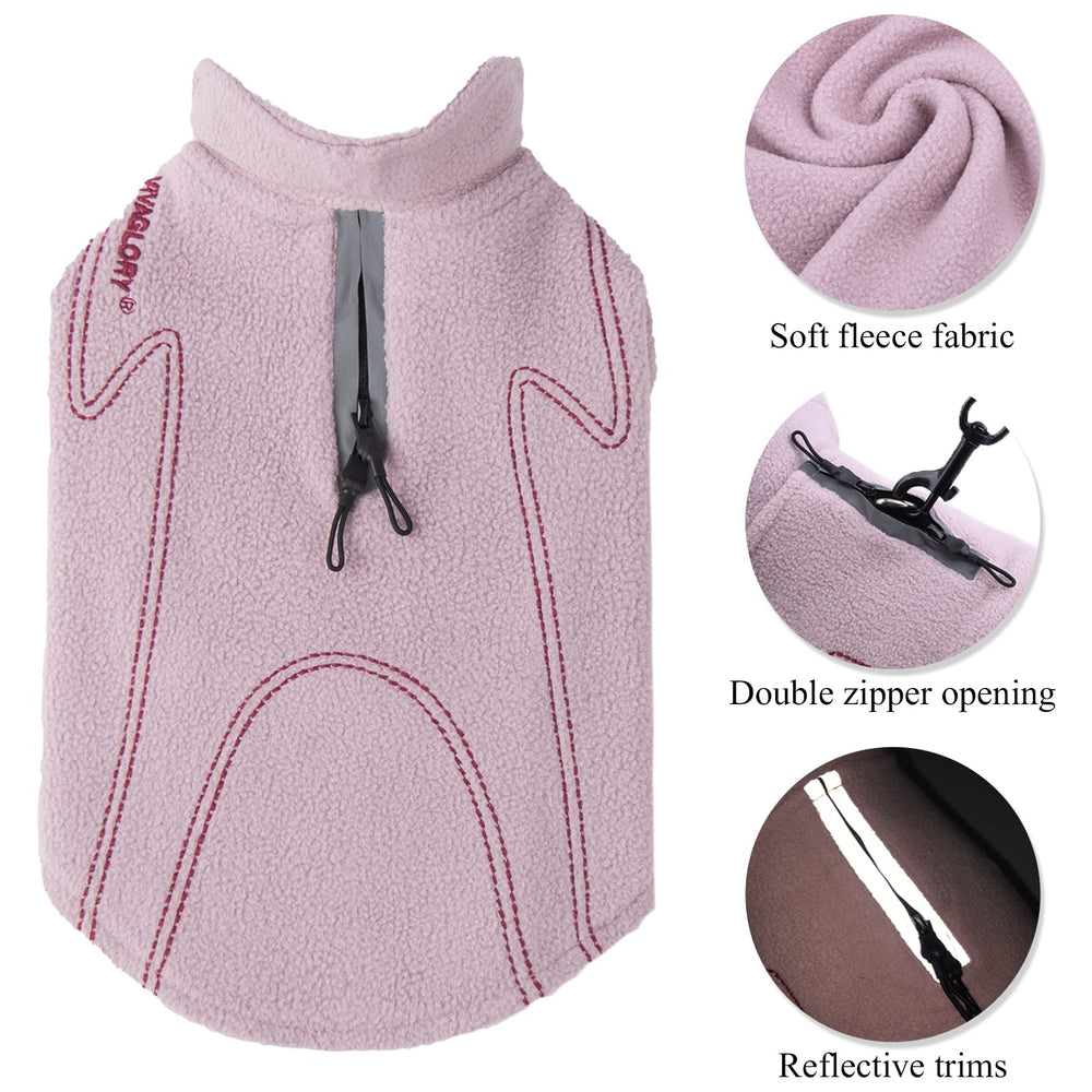 VIVAGLORY dog fleece coat back view highlights leash hole for controlled outdoor adventures