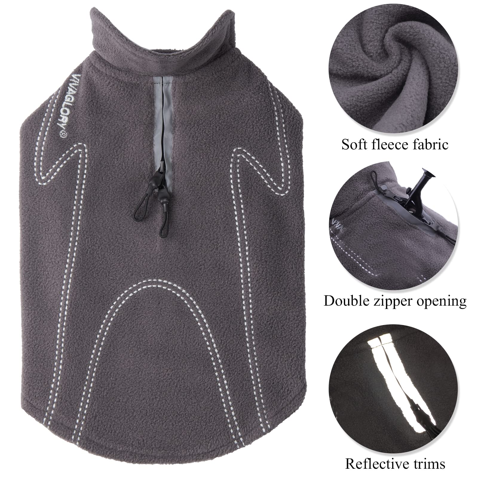 VIVAGLORY dog fleece coat back view highlights lightweight warmth and coverage