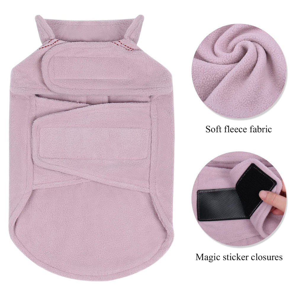 VIVAGLORY dog fleece coat leash-hole-detail shows safety feature during dusk walks