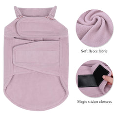 VIVAGLORY dog fleece coat leash-hole-detail shows safety feature during dusk walks