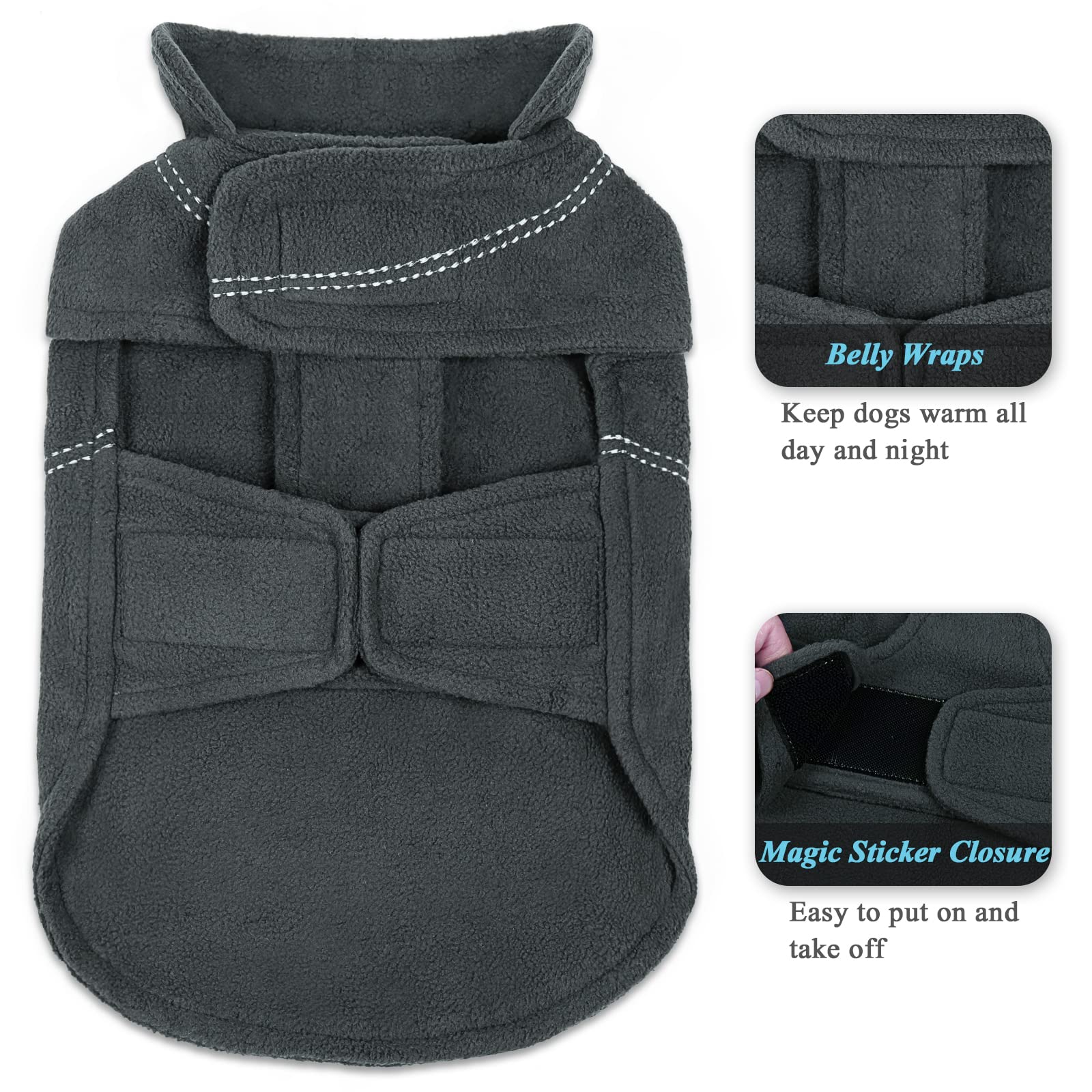 VIVAGLORY fleece coat with leash hole and reflective trim boosts dusk visibility