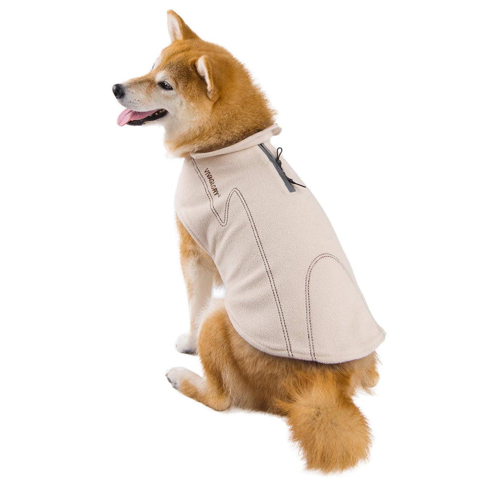 VIVAGLORY dog fleece coat in outdoor play setting demonstrates freedom of movement