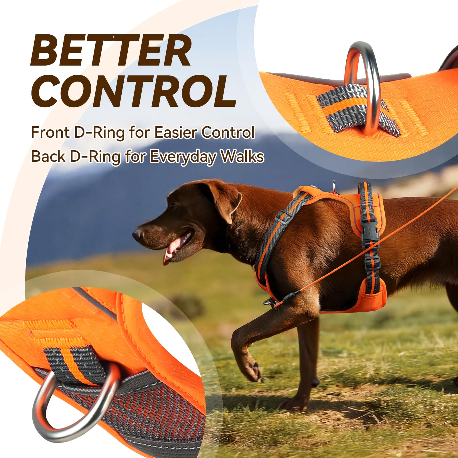 VIVAGLORY Easewalk back clip harness for daily walks and jogging with secure D-ring.