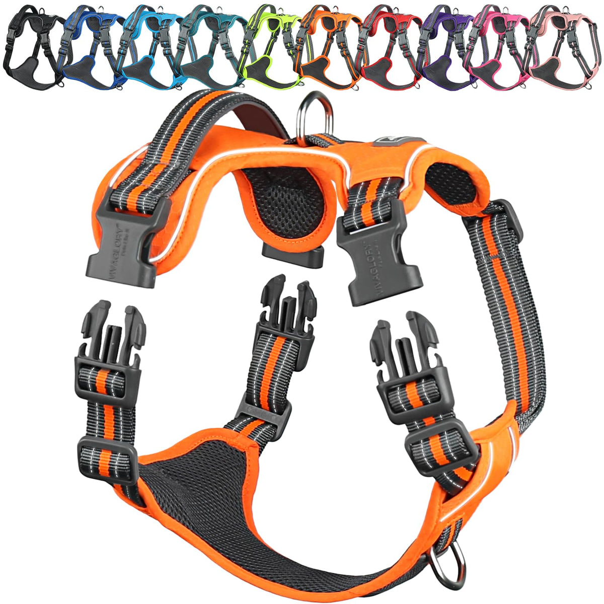 VIVAGLORY Easewalk front clip harness redirects pulling during training walks.