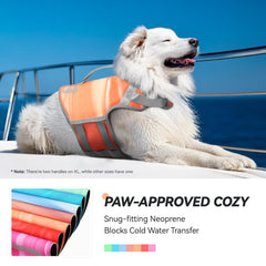 VIVAGLORY dog life vest handle closeup highlights quick water rescue support.
