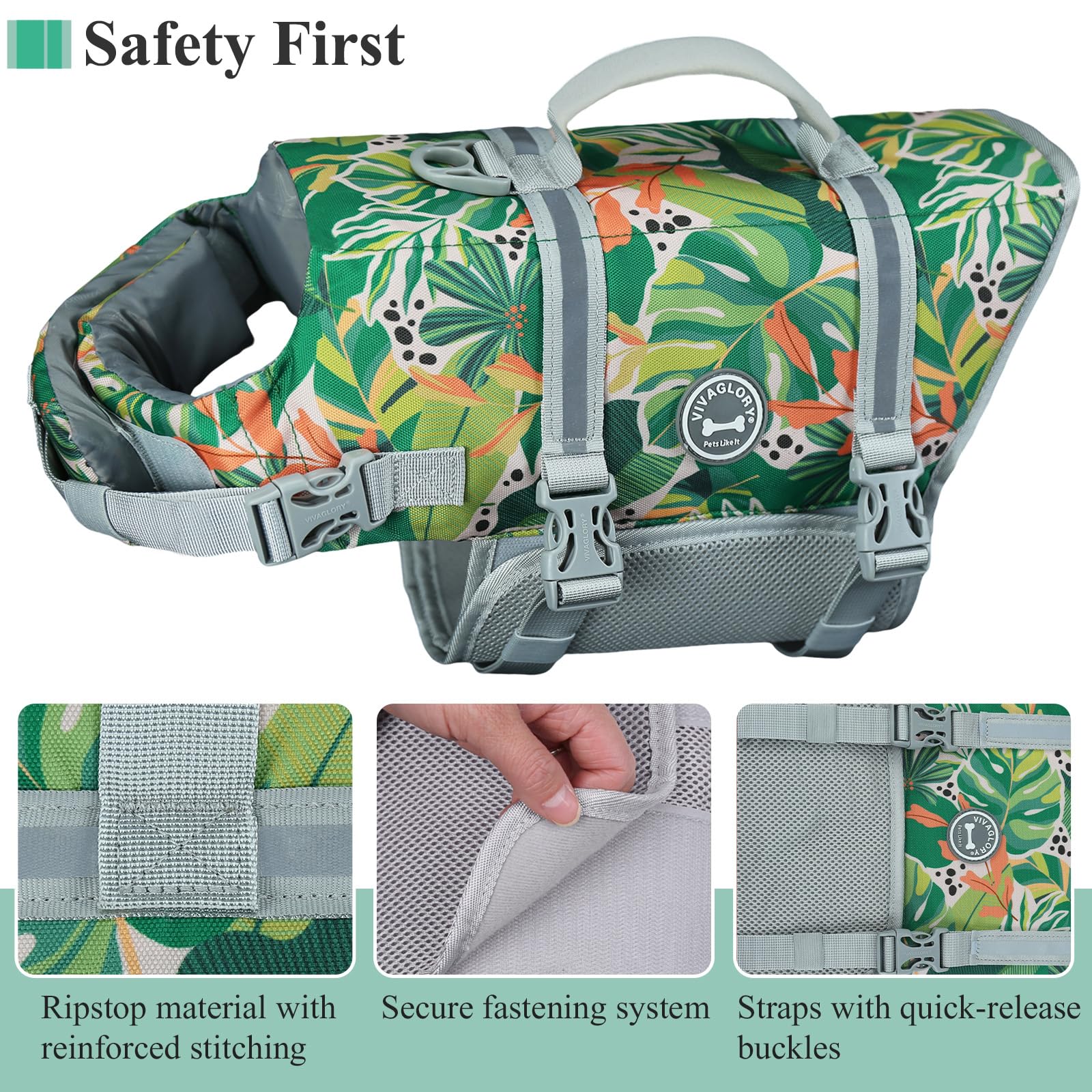 VIVAGLORY dog life vest with high-visibility reflective trim for safer outings