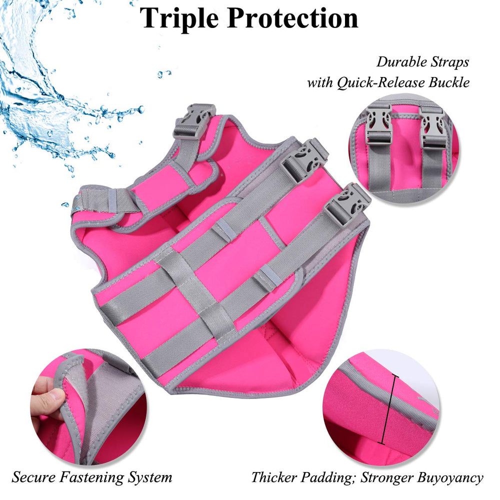 VIVAGLORY pink life vest D-ring enables secure leash attachment
