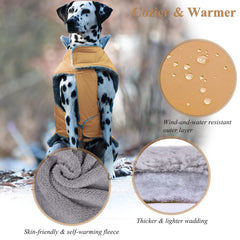 VIVAGLORY Frostfit back-zipper demonstrates harness access and secure leash use