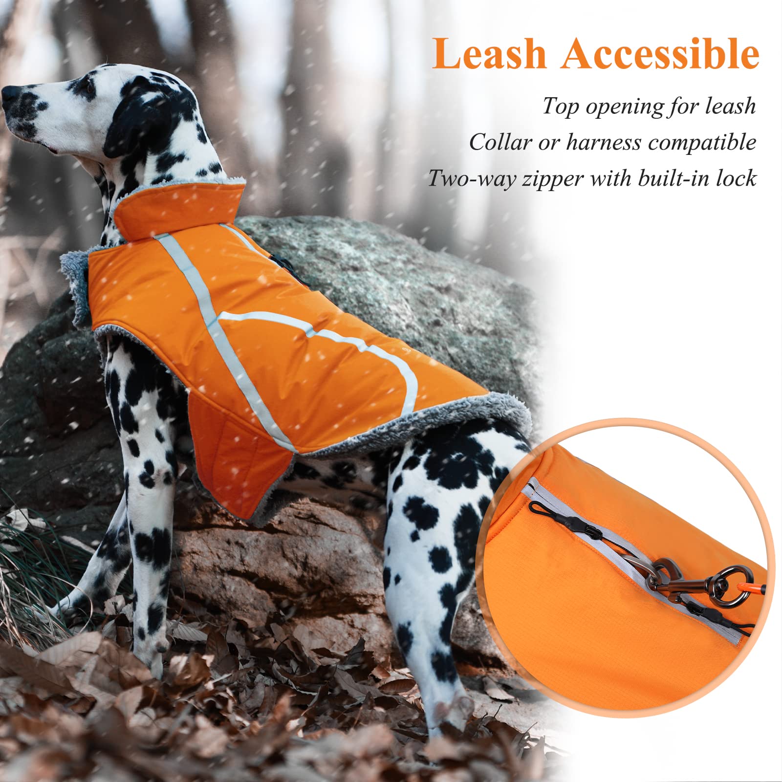 VIVAGLORY Frostfit dog coat reflective trim for high visibility in low light