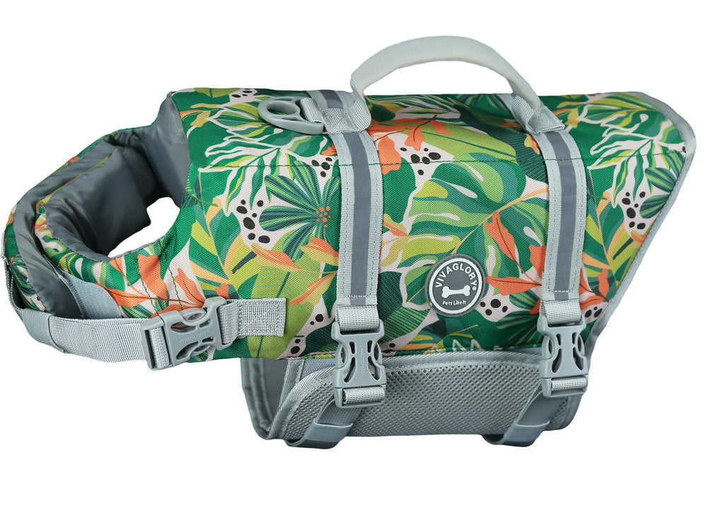 VIVAGLORY rip-stop dog life vest handle for easy lifting after a swim