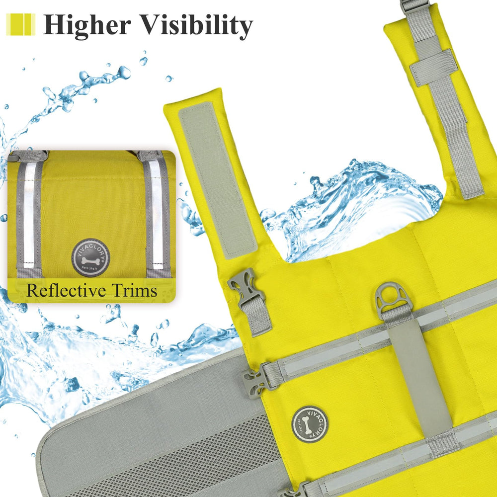 VIVAGLORY Rip Stop Dog Life Vest on a dog in water illustrating safety while boating