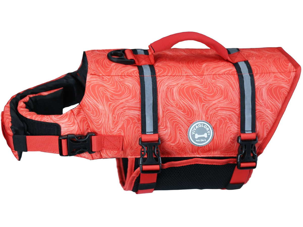 VIVAGLORY Rip Stop Dog Life Vest XXS Red enhances buoyancy for small dogs during water play