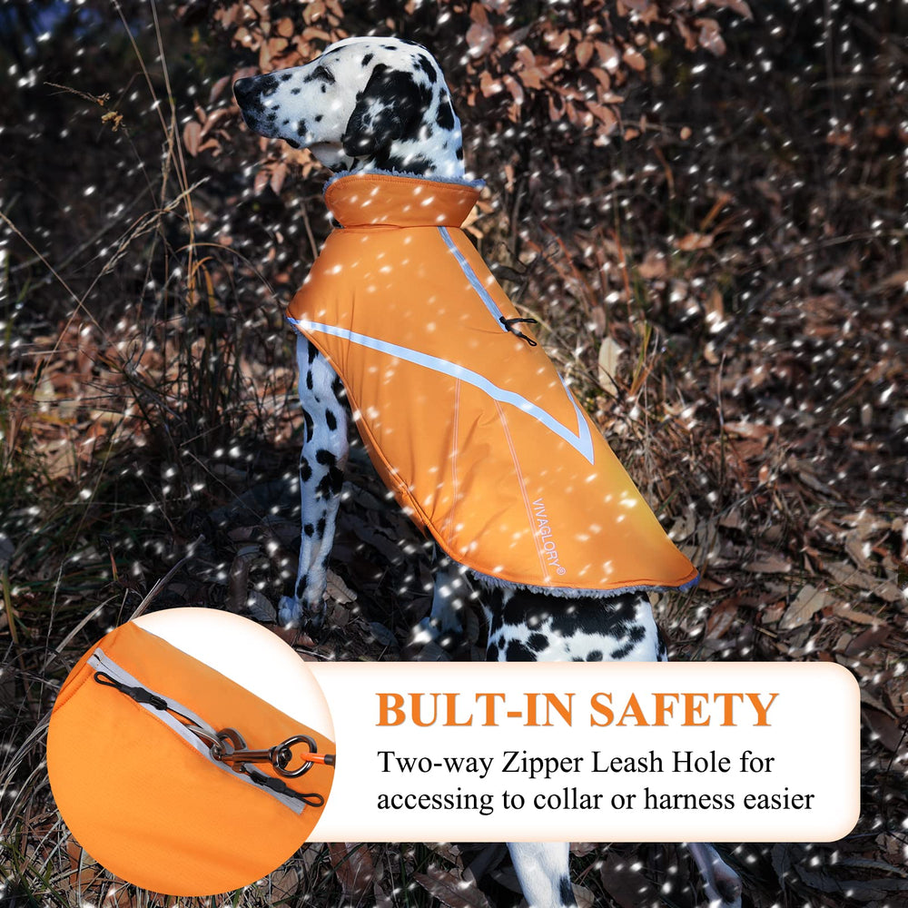 VIVAGLORY Snowrap dog coat reflective trim for low-light safety.