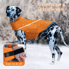 VIVAGLORY Snowrap dog coat side view highlighting water-repellent fabric.