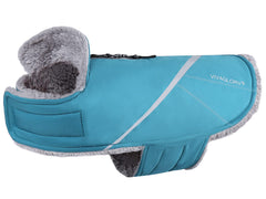 VIVAGLORY Snowrap dog coat turquoise front view keeps dogs warm on chilly walks