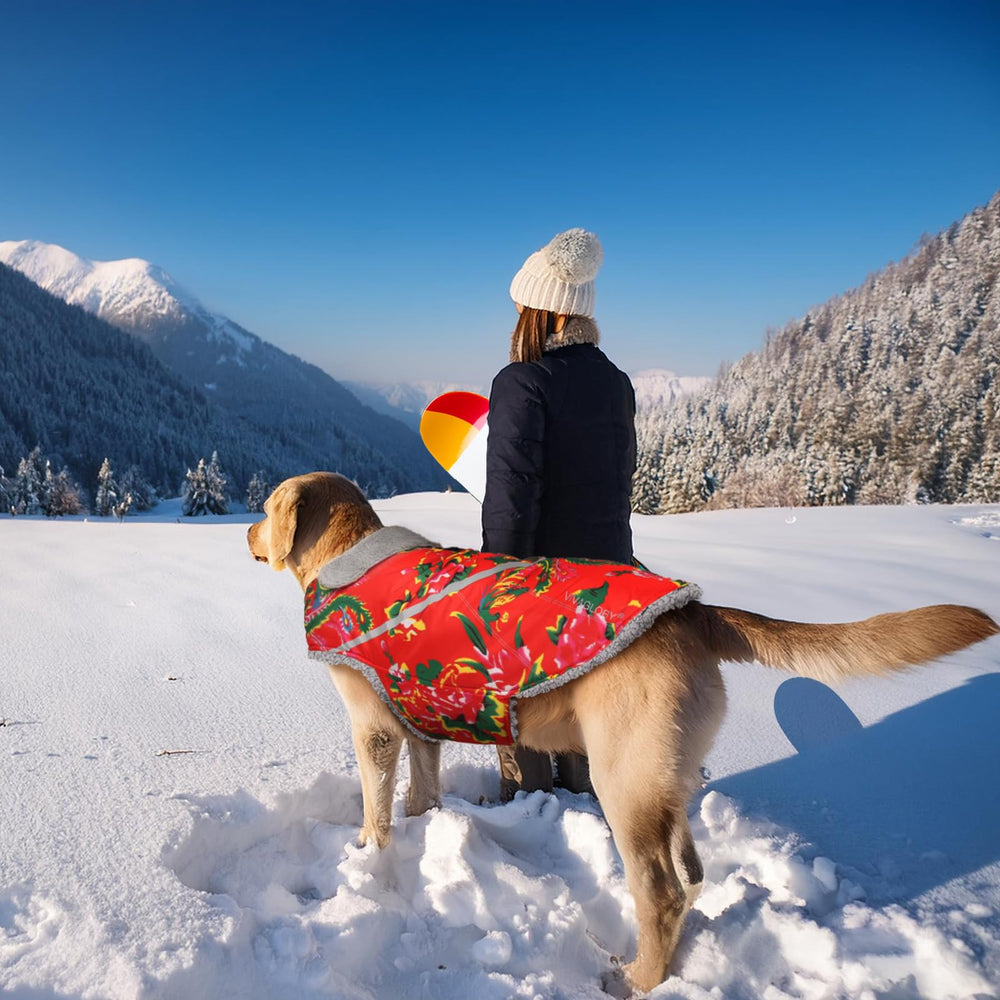 VIVAGLORY Snowrap Northeast Florals Red pattern coat for stylish winter outings