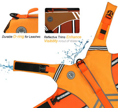 VIVAGLORY sports style dog life vest adjusted belly-strap demonstrates quick secure fit and easy on-off.